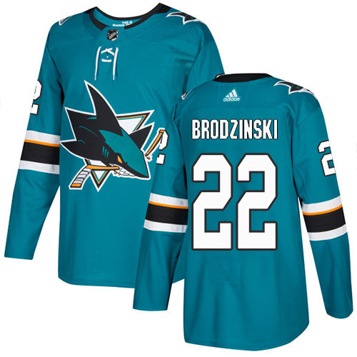 Adidas San Jose Sharks #22 Jonny Brodzinski Teal Home Authentic Stitched Youth NHL Jersey